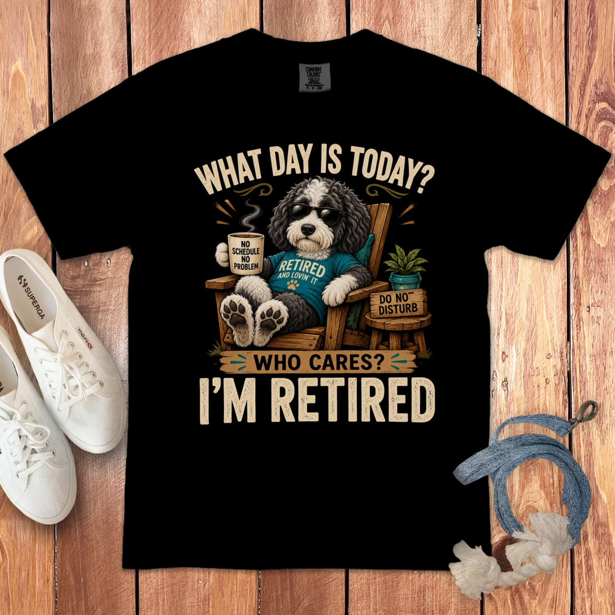 I'm Retired Sheepadoodle Signature T-Shirt in Black / S by Puppy Jo
