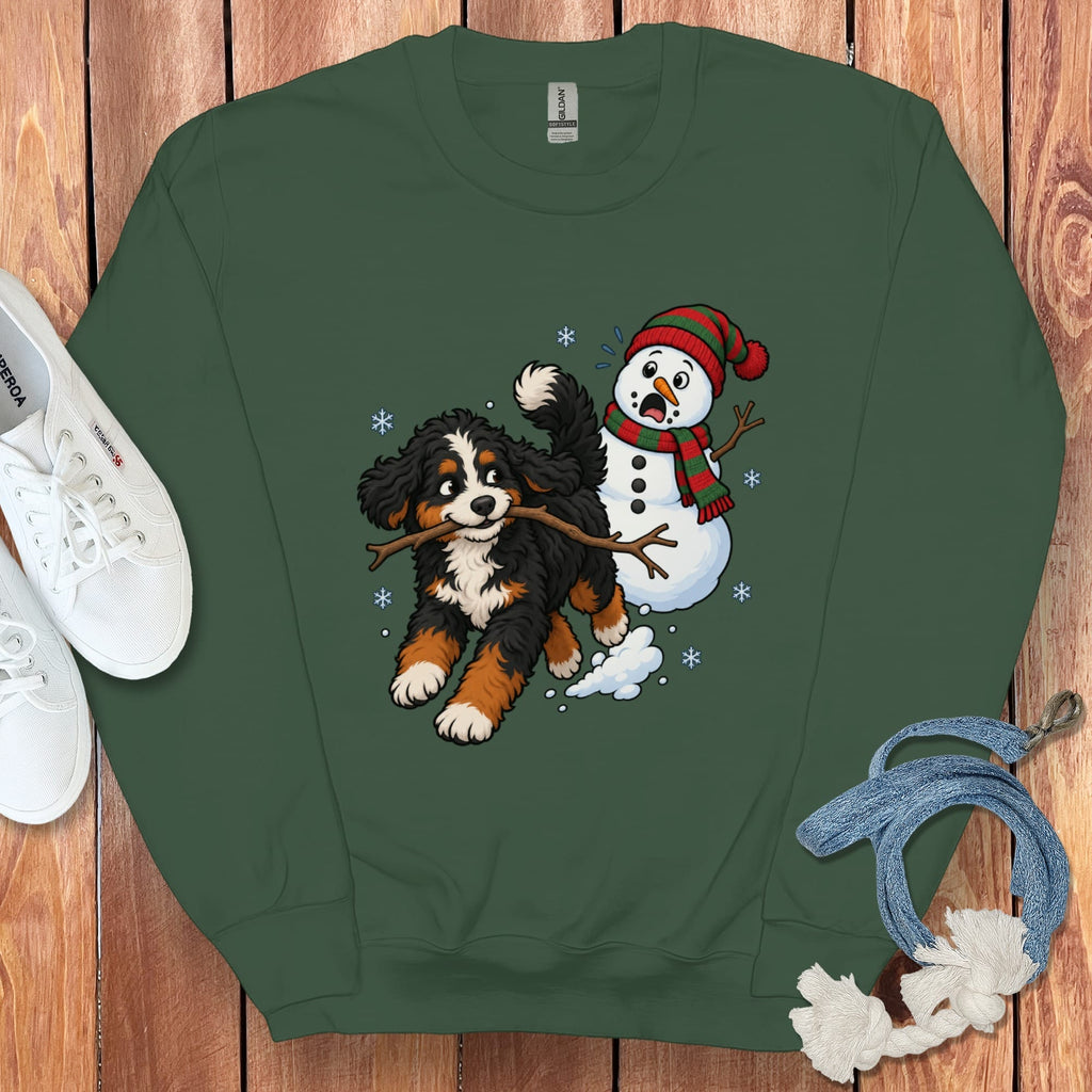 Bernedoodle Snowman Sweatshirt in Forest Green / S by Puppy Jo