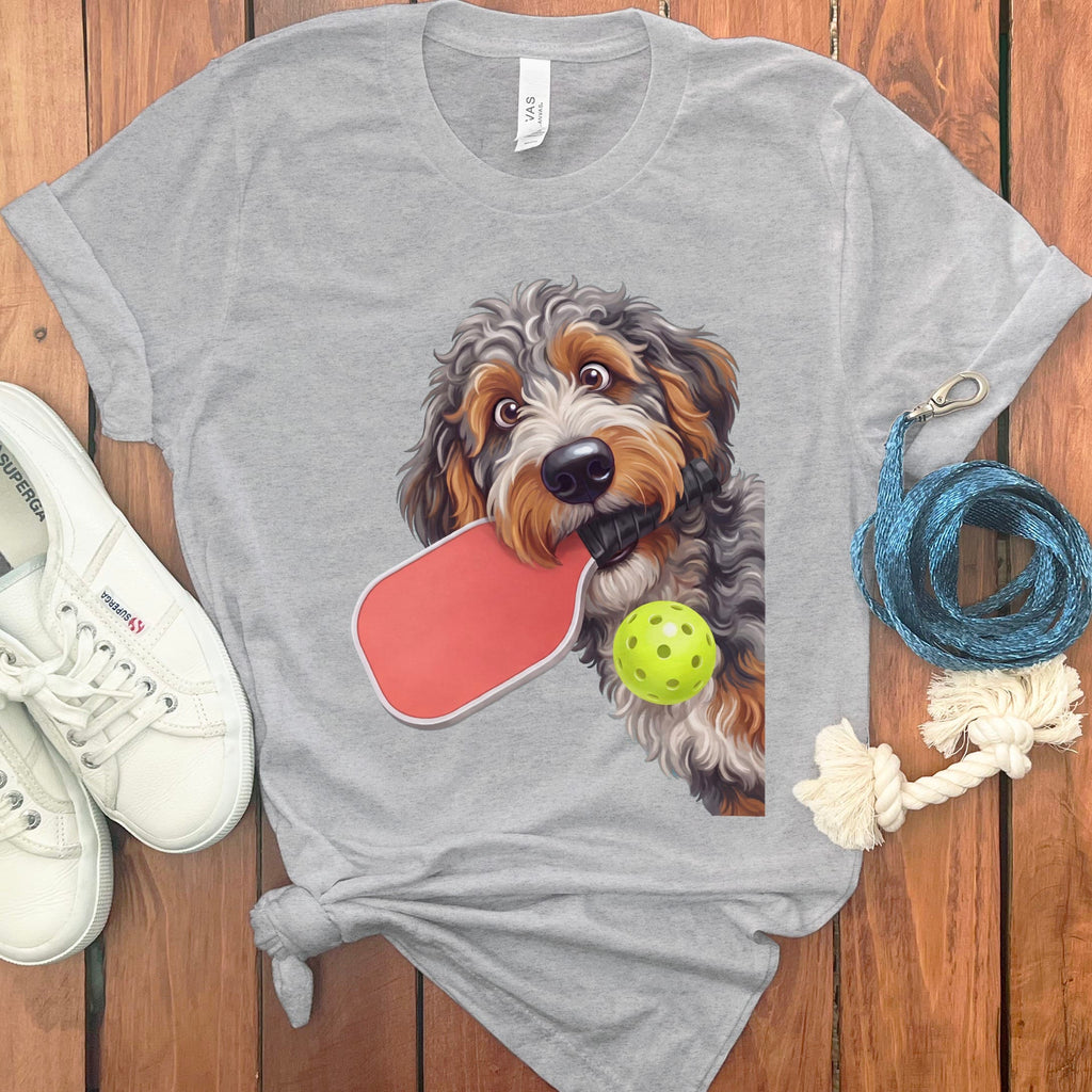 Aussiedoodle Pickleball T-Shirt in Athletic Heather / S by Puppy Jo