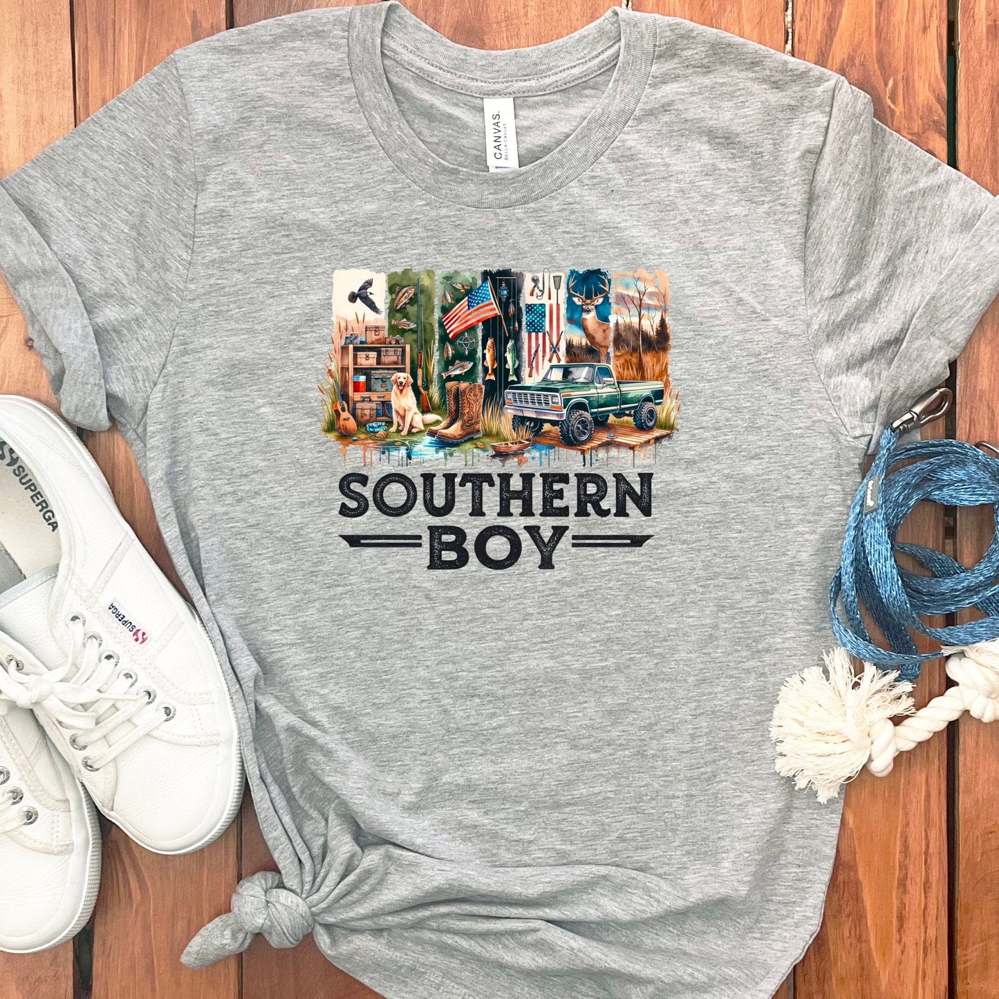 Southern Boy Graphic Vintage Style Grey Shirt product type