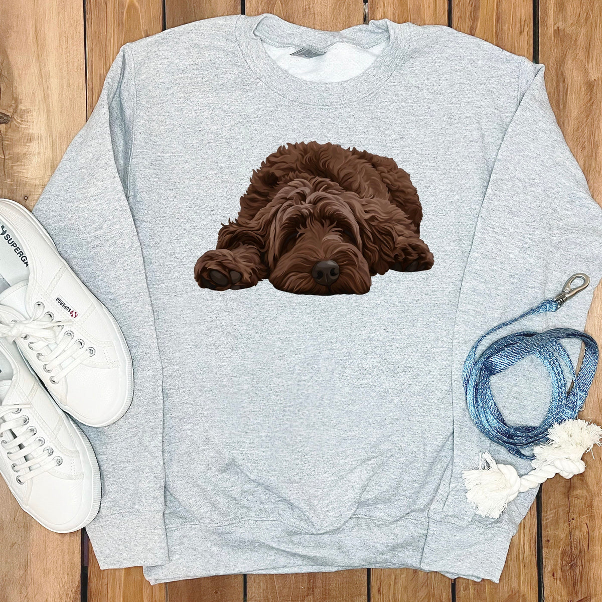 Chocolate Goldendoodle Snoozing Sweatshirt in Sport Grey / S by Puppy Jo