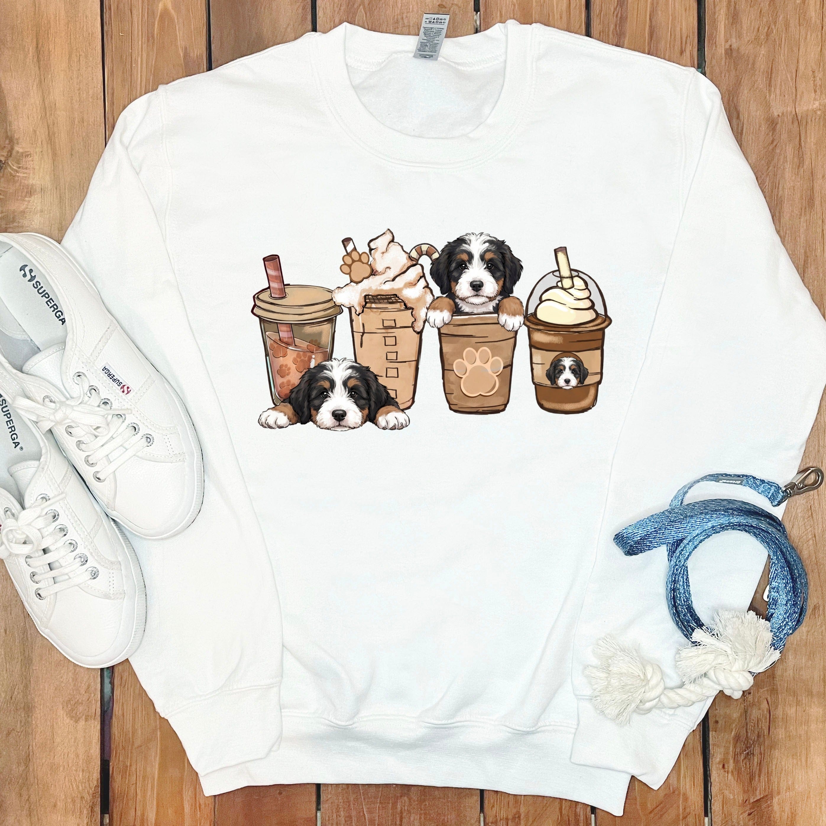 Cute Puppies with Drinks Graphic Sweatshirt