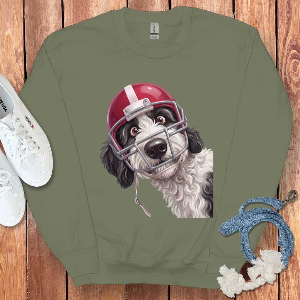 Sheepadoodle Football Helmet Sweatshirt in Military Green / S by Puppy Jo