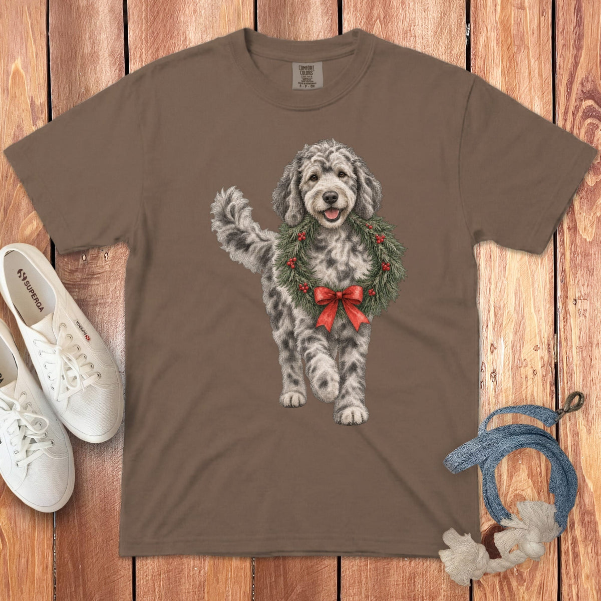 Merle Goldendoodle Wreath Signature T-Shirt in Espresso / S by Puppy Jo