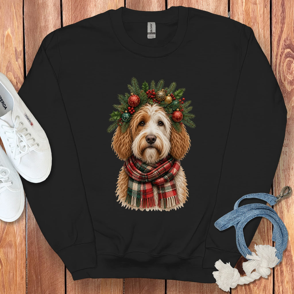 Parti Goldendoodle Holiday Crown Sweatshirt in Black / S by Puppy Jo