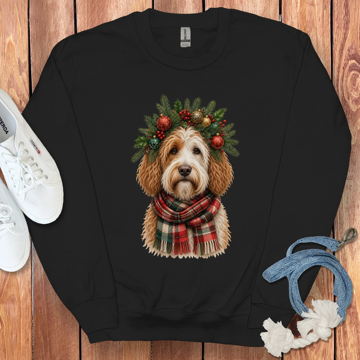 Parti Goldendoodle Holiday Crown Sweatshirt in Black / S by Puppy Jo