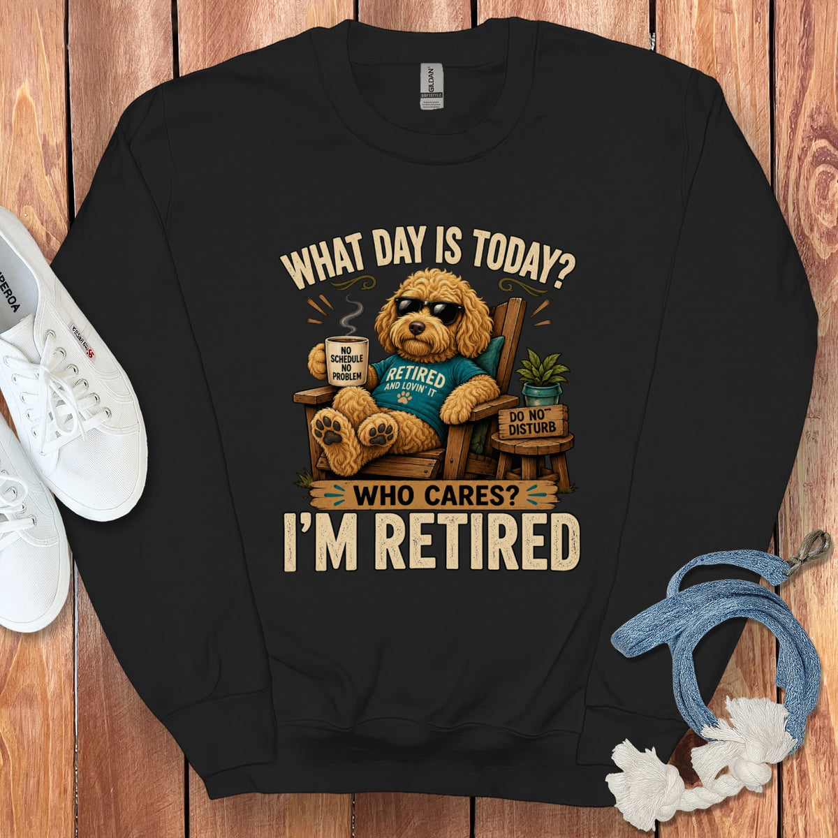 I'm Retired Golden Goldendoodle Sweatshirt in Black / S by Puppy Jo