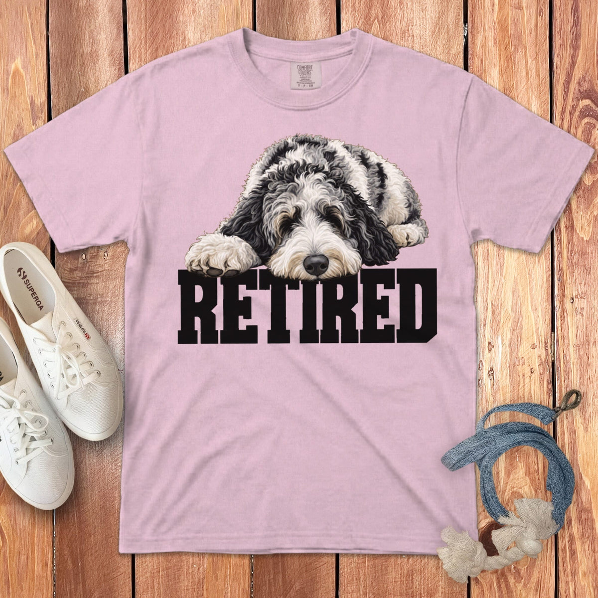 Retired Sleeping Merle Goldendoodle Signature T-Shirt in Blossom / S by Puppy Jo