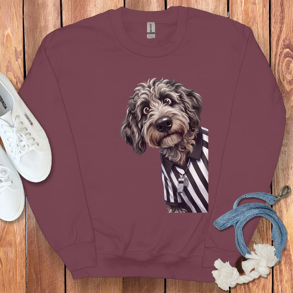 Merle Goldendoodle Football Referee Sweatshirt in Maroon / S by Puppy Jo