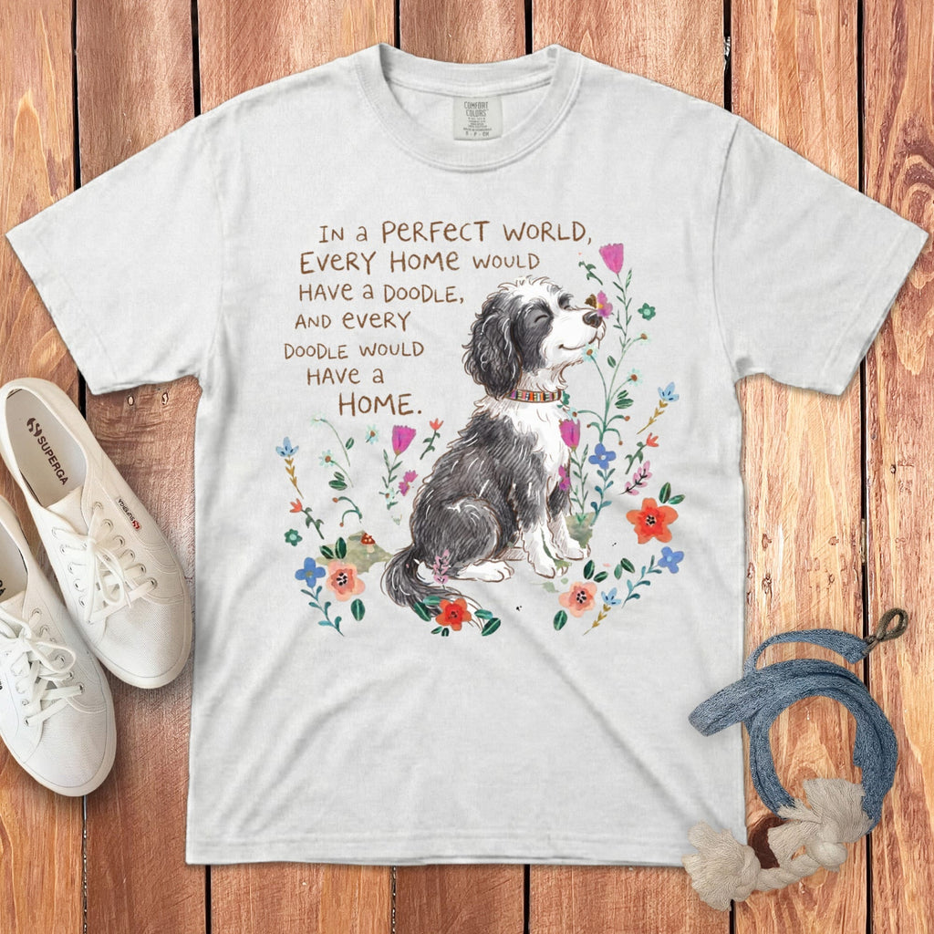 Perfect World Sheepadoodle Signature T-Shirt in White / S by Puppy Jo