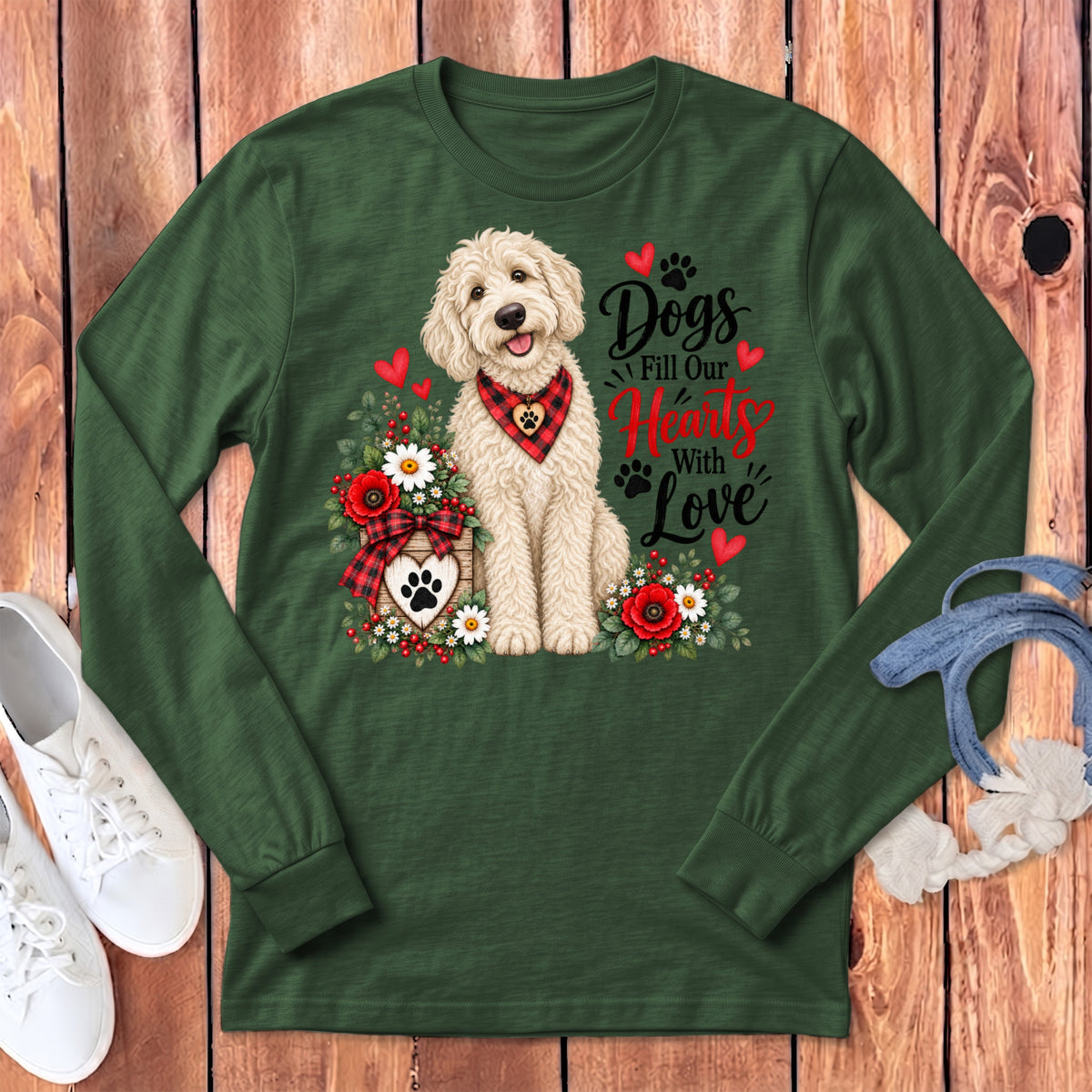 Cream Goldendoodle Hearts Love Long Sleeve T-Shirt