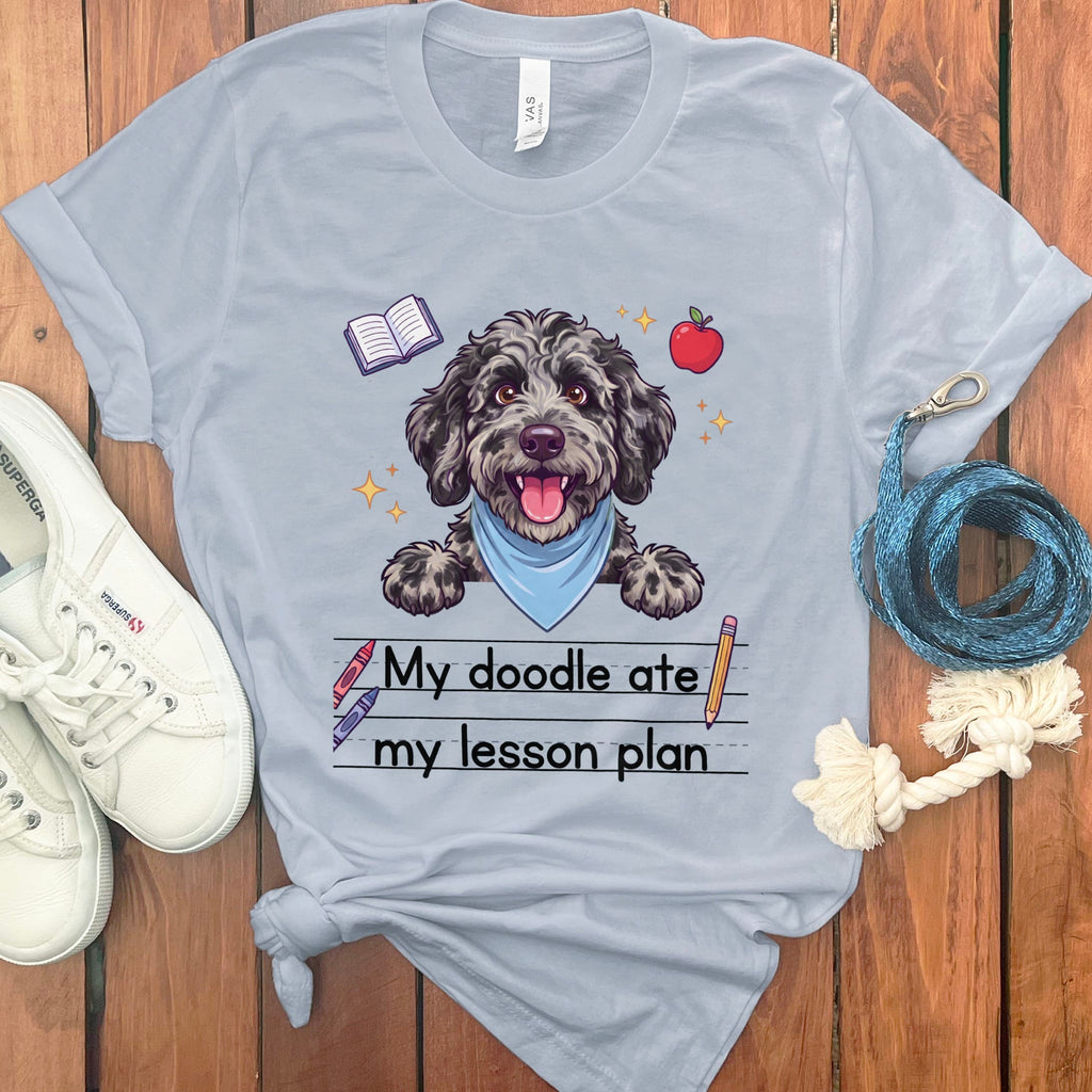 Merle Goldendoodle Ate Lesson T-Shirt in Light Blue / S by Puppy Jo