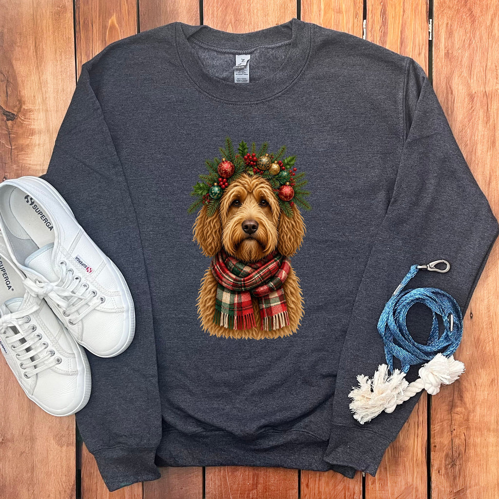 Golden Goldendoodle Holiday Crown Sweatshirt in Dark Heather / S by Puppy Jo