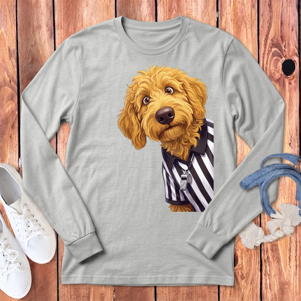 Light grey long-sleeve shirt with a cartoon dog wearing a referee uniform and whistle.