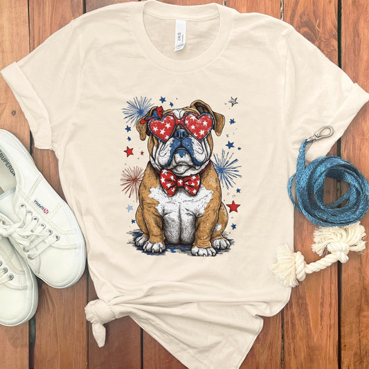 Adorable Bulldog with Patriotic Glasses T-Shirt product type