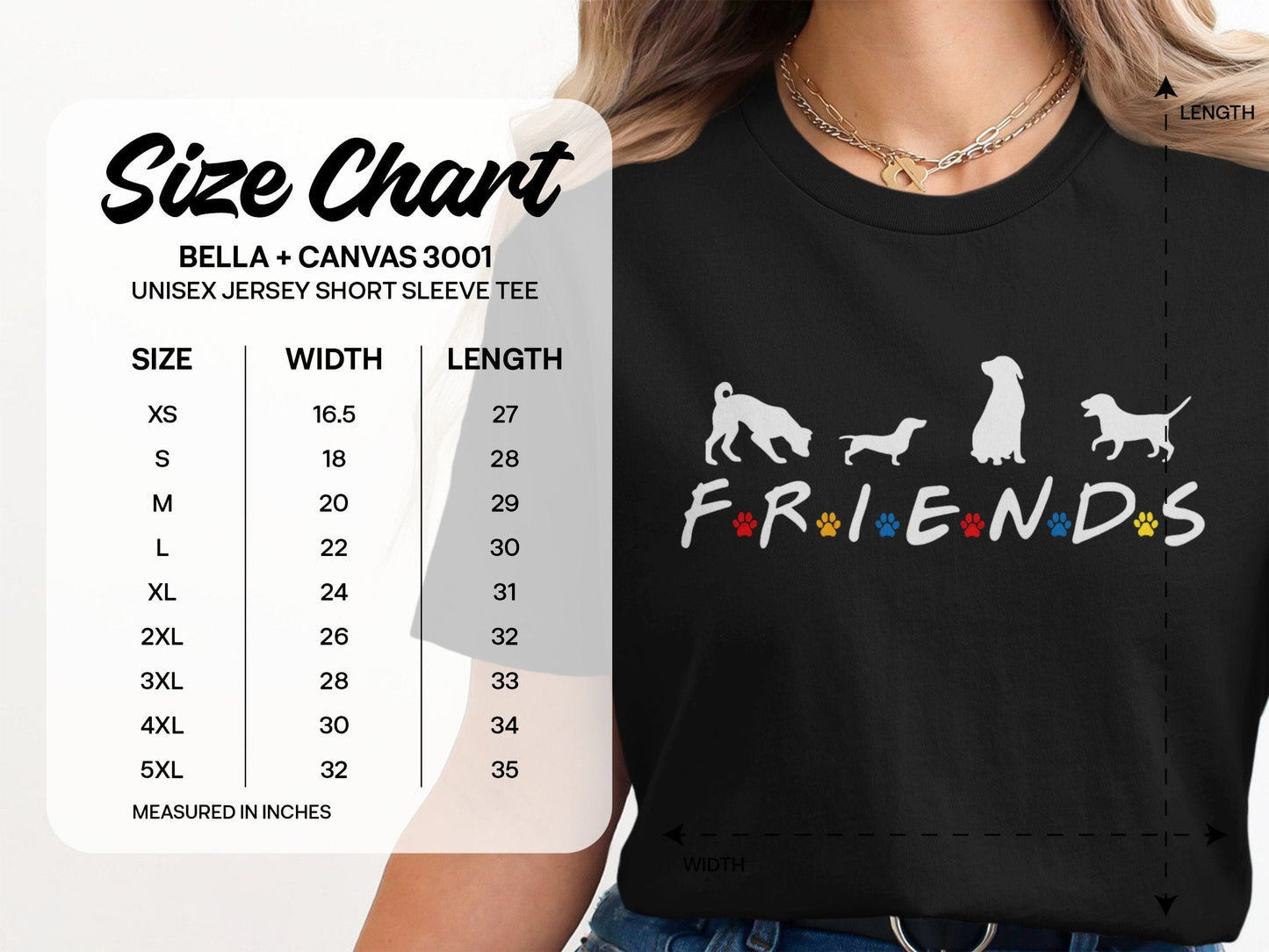 Friends Dog Theme T-Shirt with Size Chart product