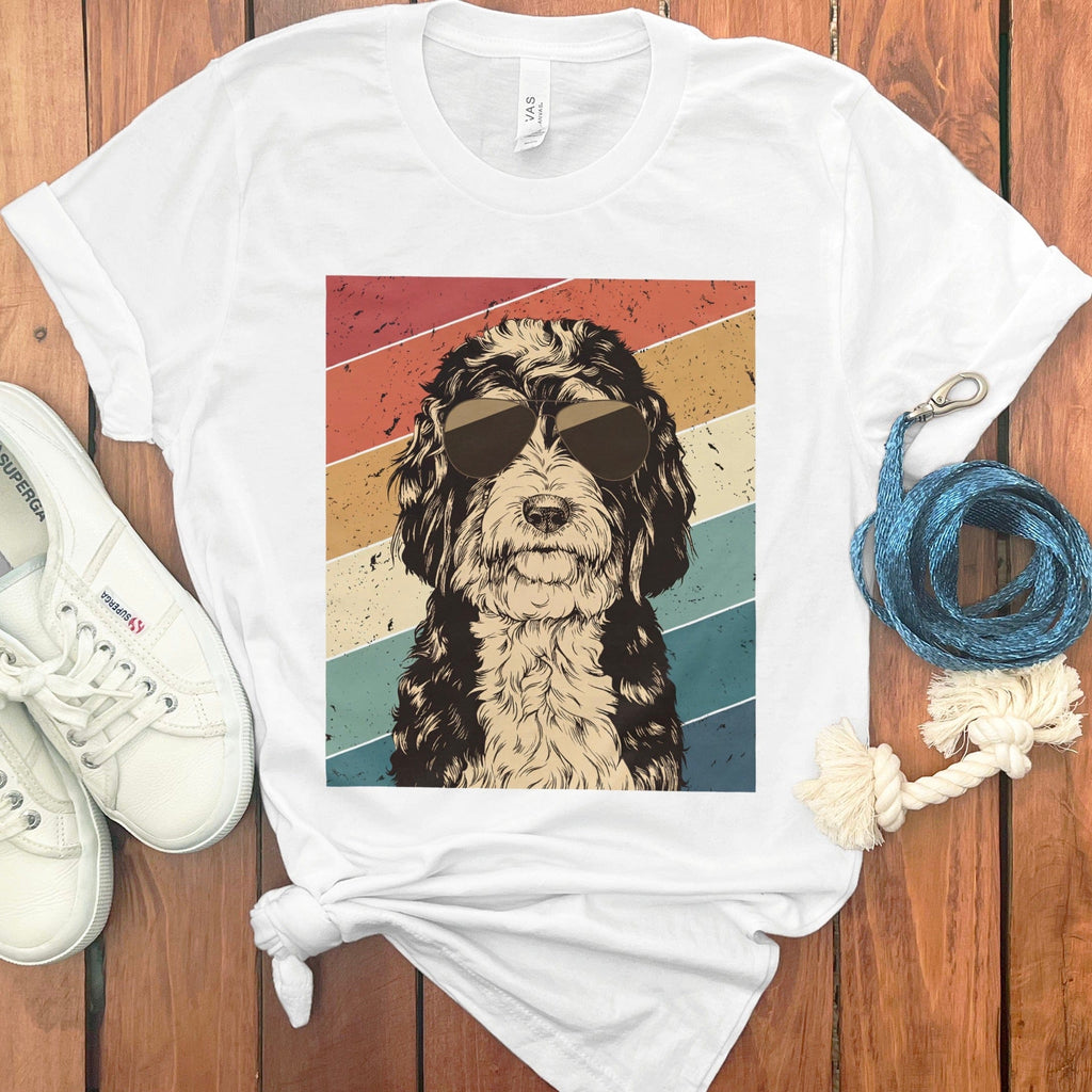 Retro Sunglasses Dog with Colorful Stripes T-Shirt
