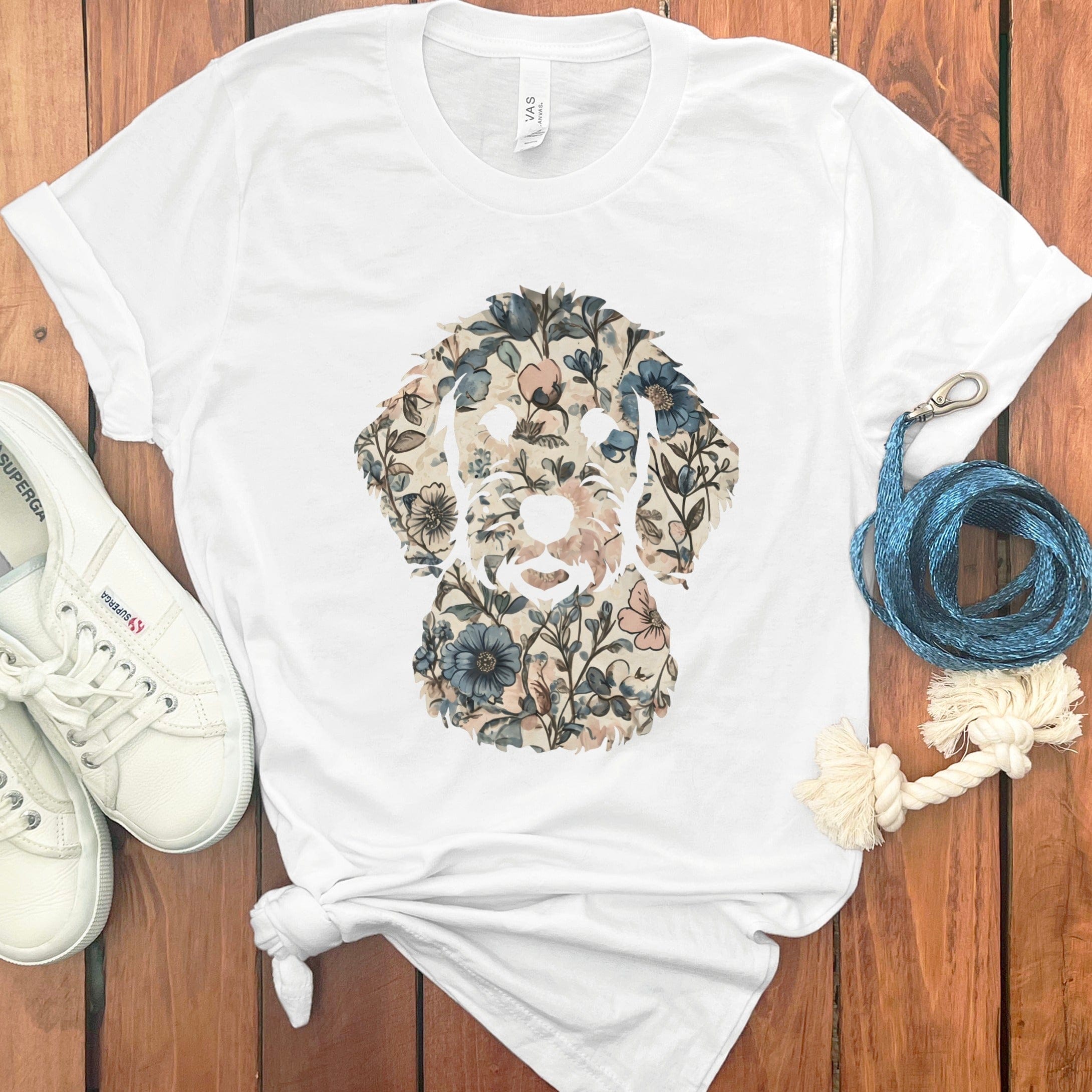 Floral Dog Graphic Tee with Cute Puppy Print