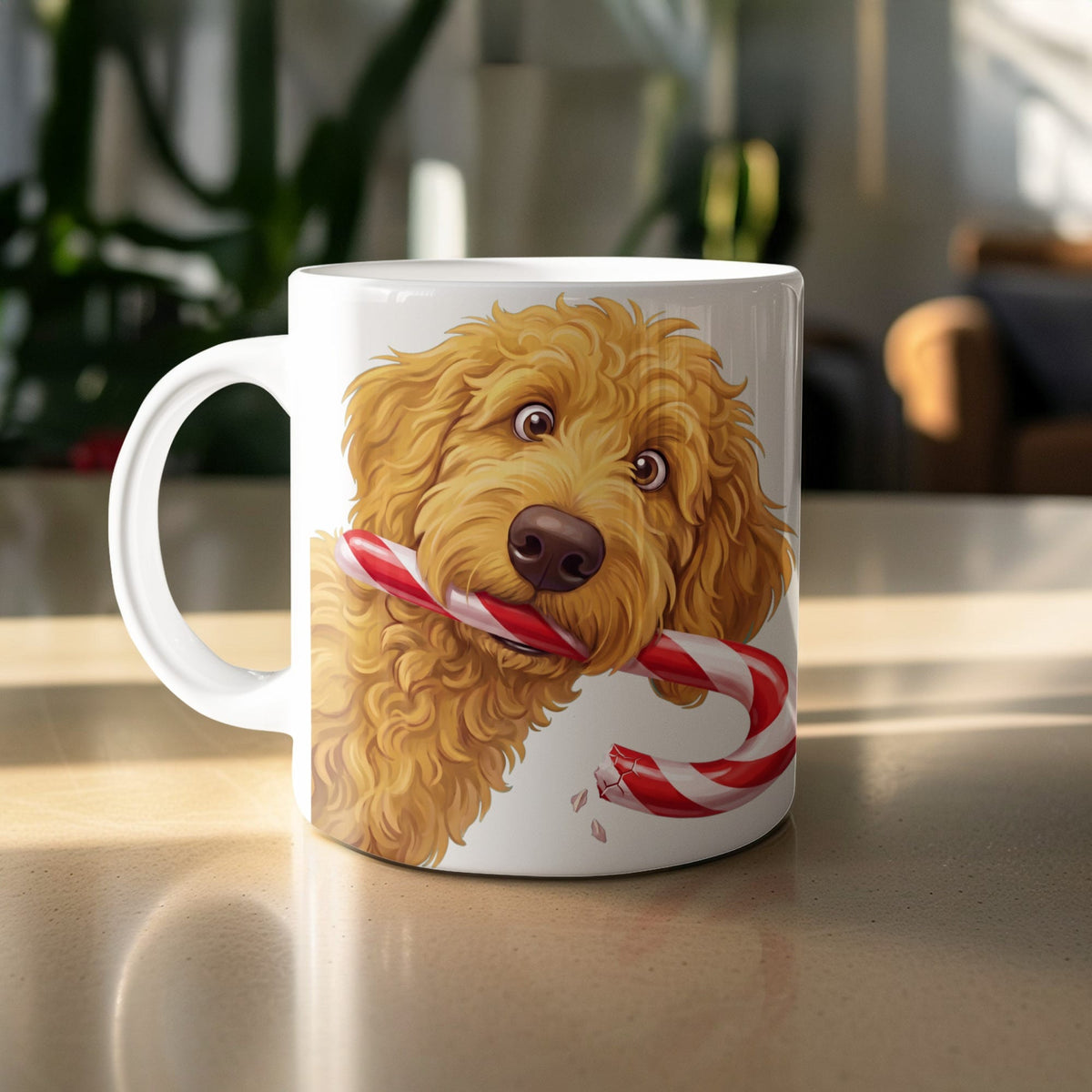 Golden Goldendoodle Candy Cane Thief Mug in by Puppy Jo