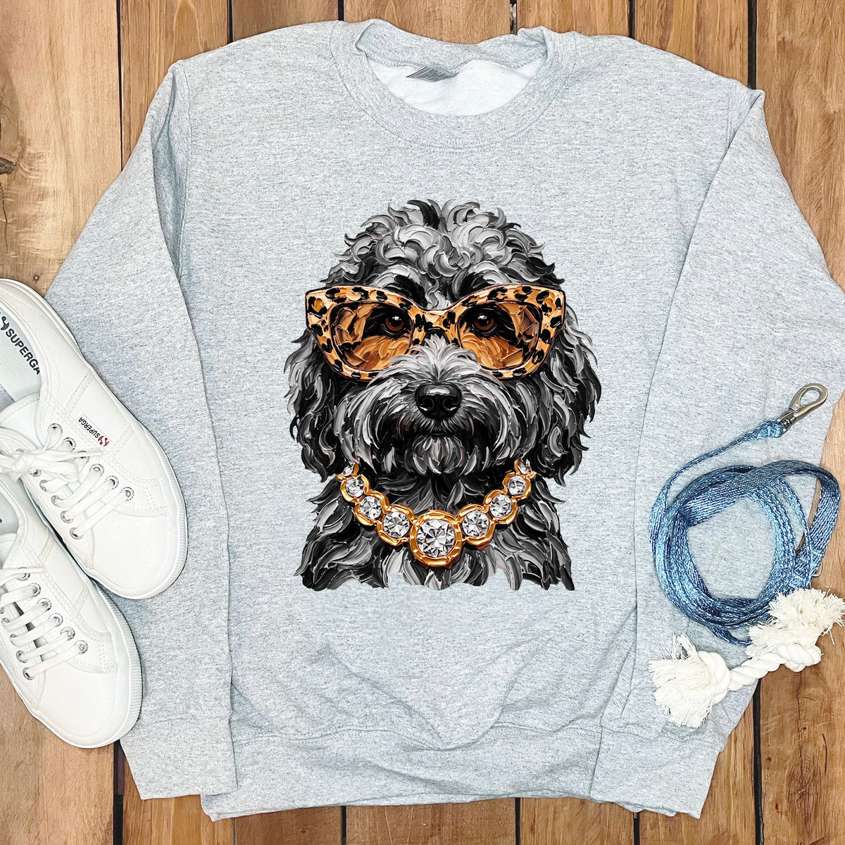 Merle Goldendoodle Glam Sweatshirt in Sport Grey / S by Puppy Jo