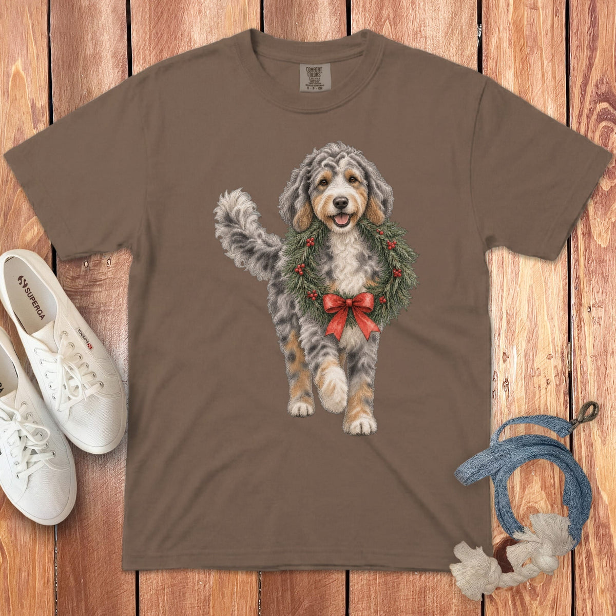 Aussiedoodle Wreath Signature T-Shirt in Espresso / S by Puppy Jo