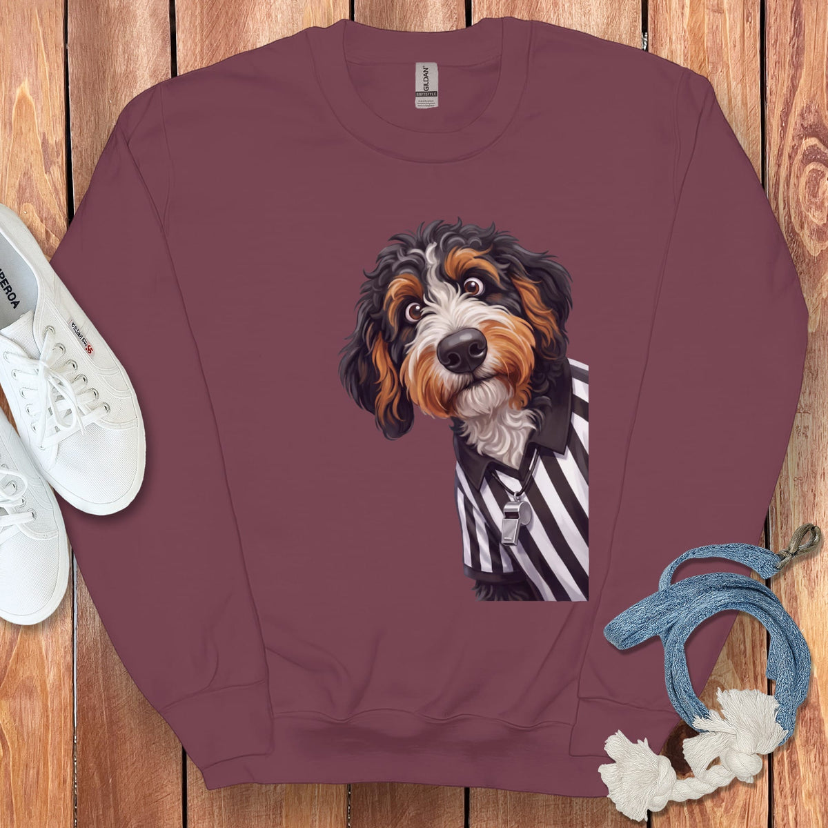 Bernedoodle Football Referee Sweatshirt in Maroon / S by Puppy Jo