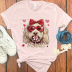 Cute Cartoon Dog with Hearts Image on Pink Shirt