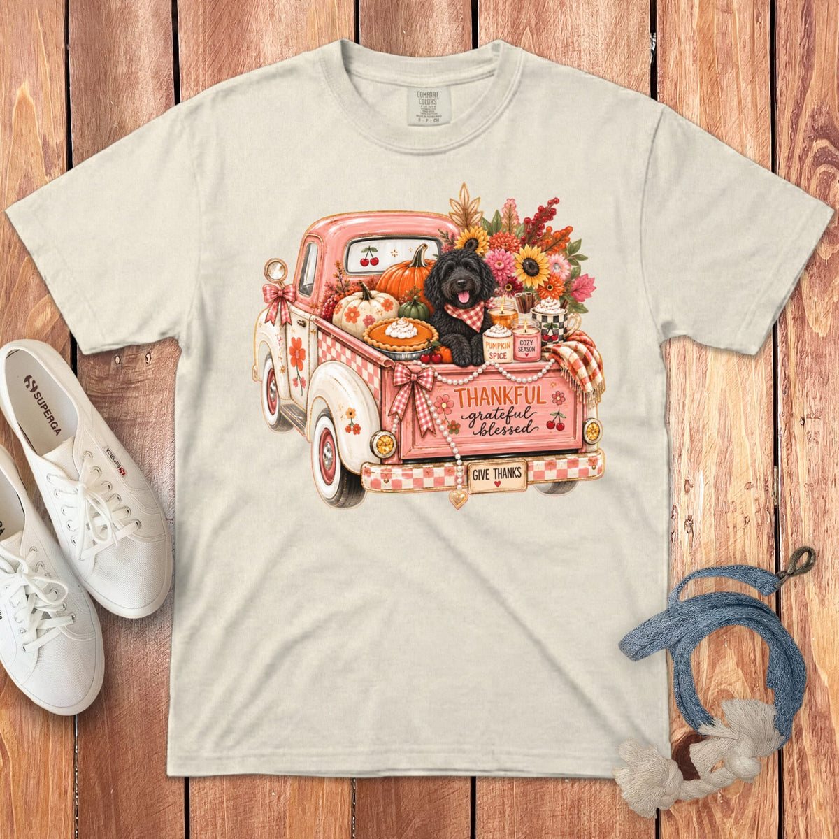 Black Goldendoodle Fall Truck Signature T-Shirt in Ivory / S by Puppy Jo