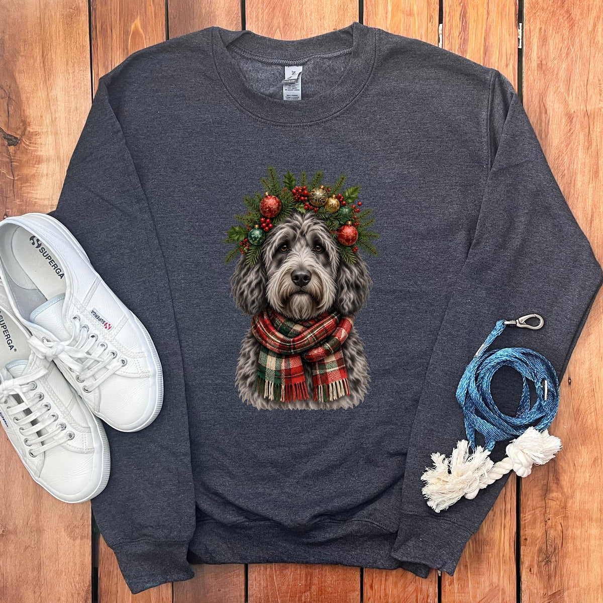 Merle Goldendoodle Holiday Crown Sweatshirt in Dark Heather / S by Puppy Jo