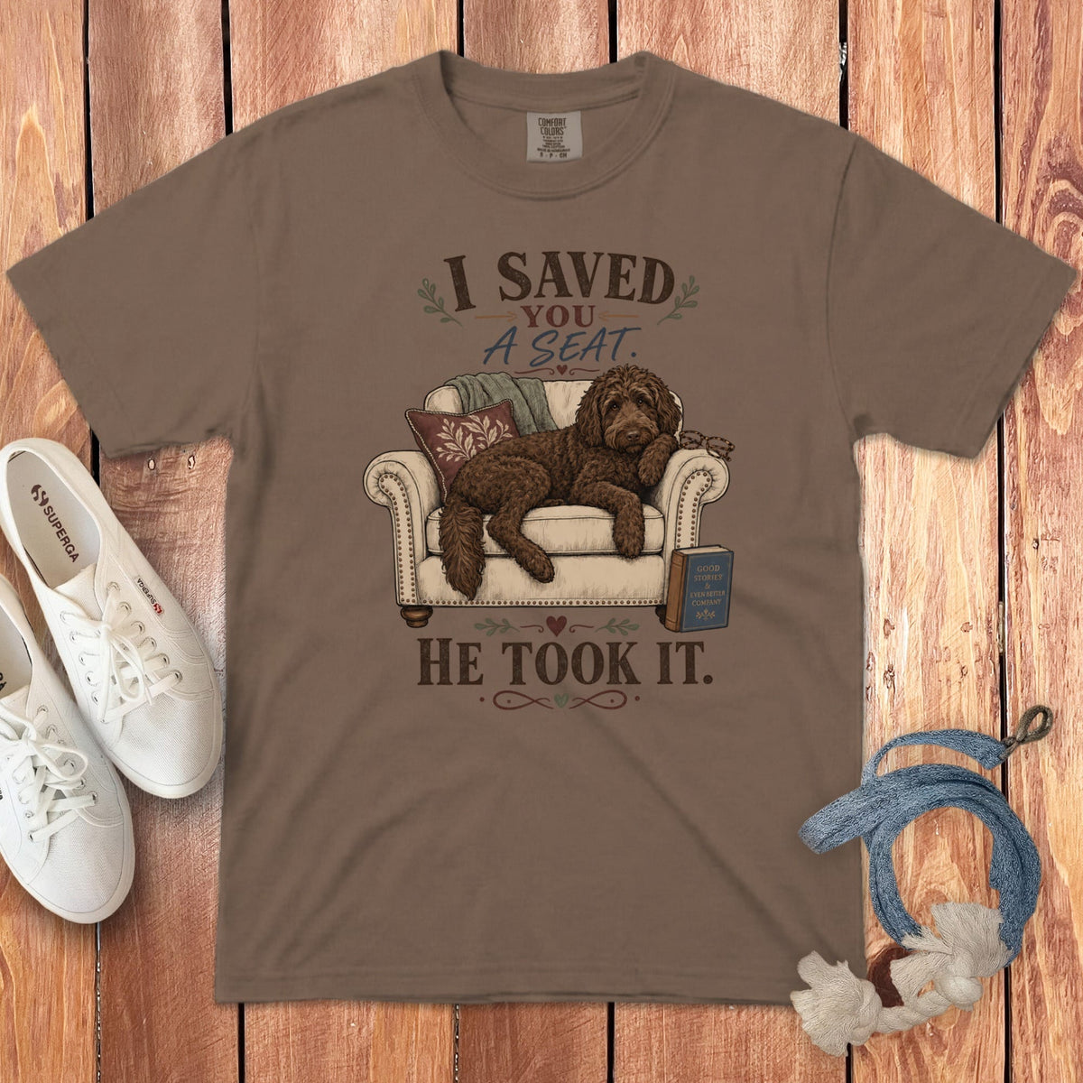 Chocolate Goldendoodle Seat Signature T-Shirt in Espresso / S by Puppy Jo