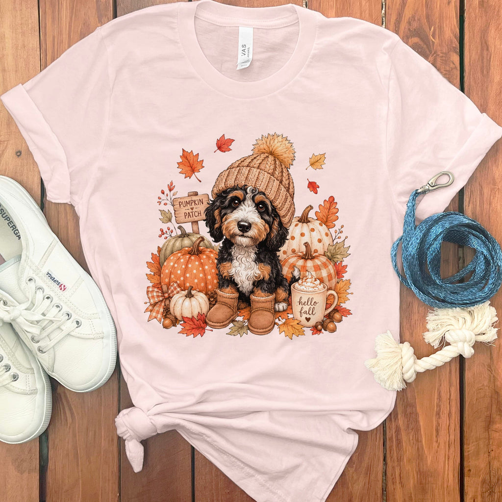 Bernedoodle Pumpkin Patch T-Shirt in Soft Pink / S by Puppy Jo