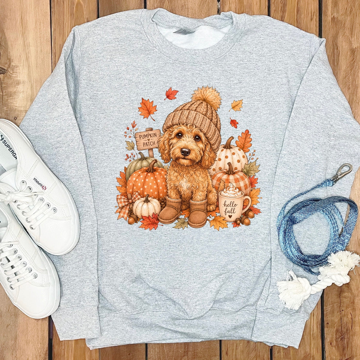 Apricot Goldendoodle Pumpkin Patch Sweatshirt in Sport Grey / S by Puppy Jo