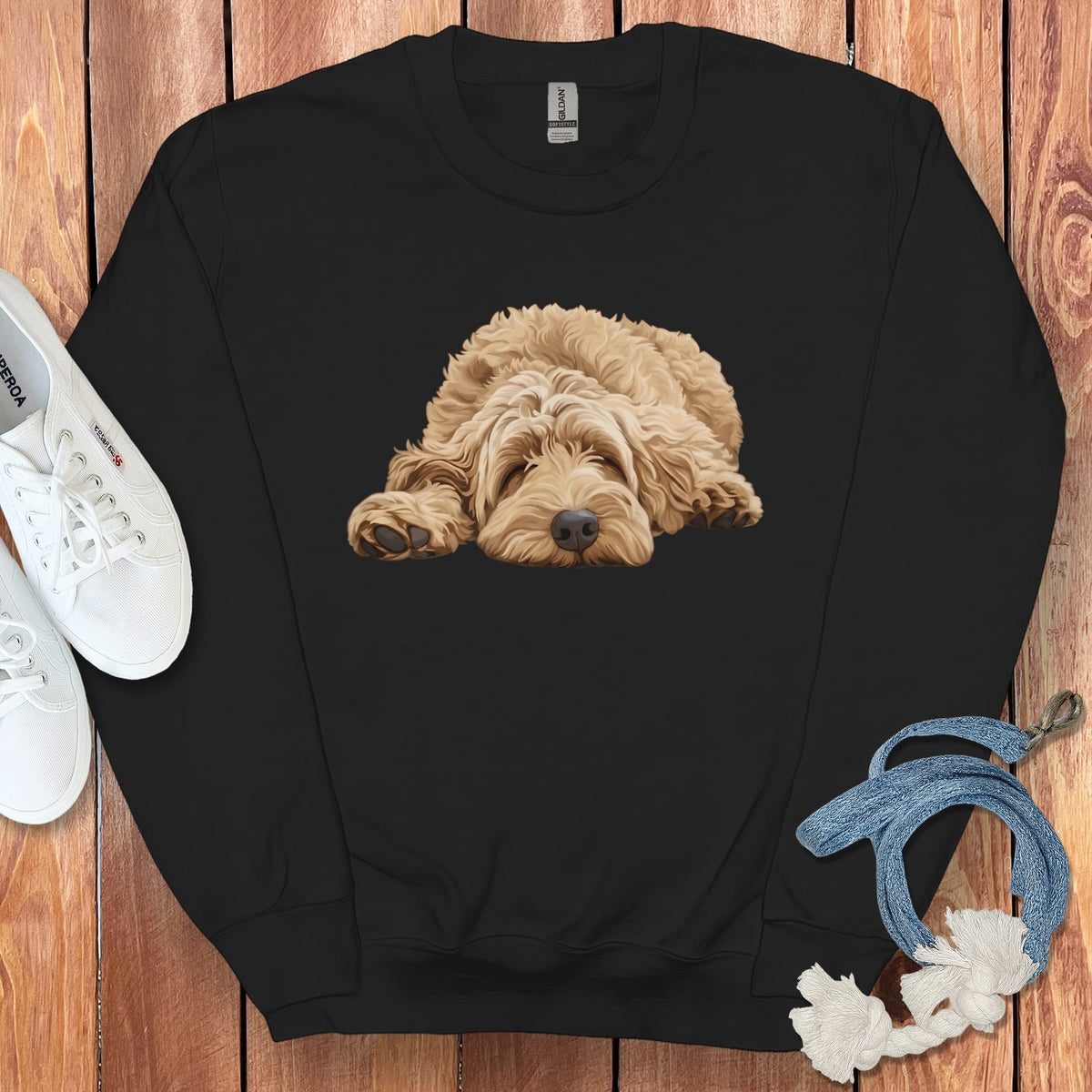 Golden Goldendoodle Snoozing Sweatshirt in Black / S by Puppy Jo