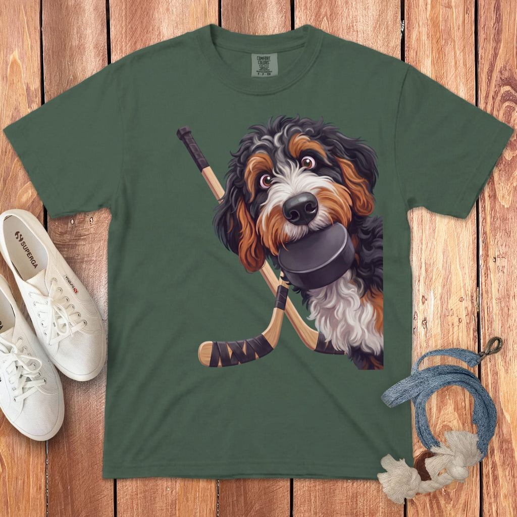 Bernedoodle Hockey Signature T-Shirt in Blue Spruce / S by Puppy Jo