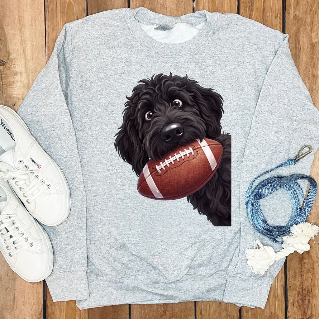 Black Goldendoodle Football Sweatshirt in Sport Grey / S by Puppy Jo