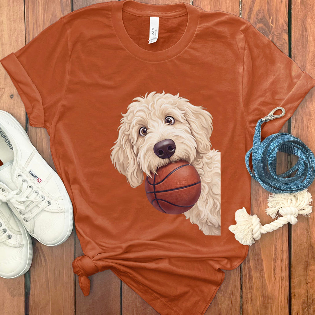 Cream Goldendoodle Basketball T-Shirt in Autumn / S by Puppy Jo
