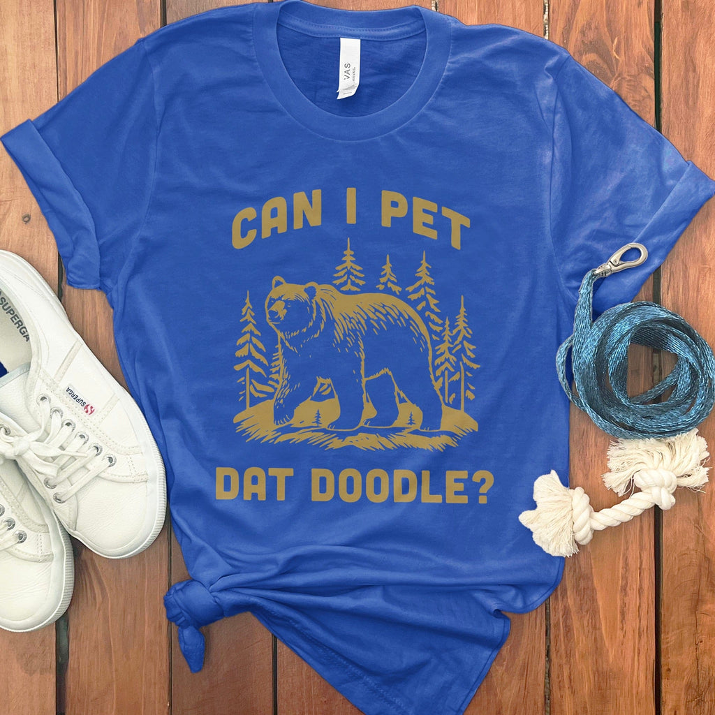 Can I Pet Dat Doodle Funny Blue Graphic T-Shirt