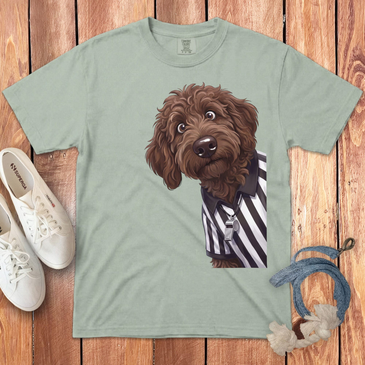 Chocolate Goldendoodle Football Referee Signature T-Shirt in Bay / S by Puppy Jo