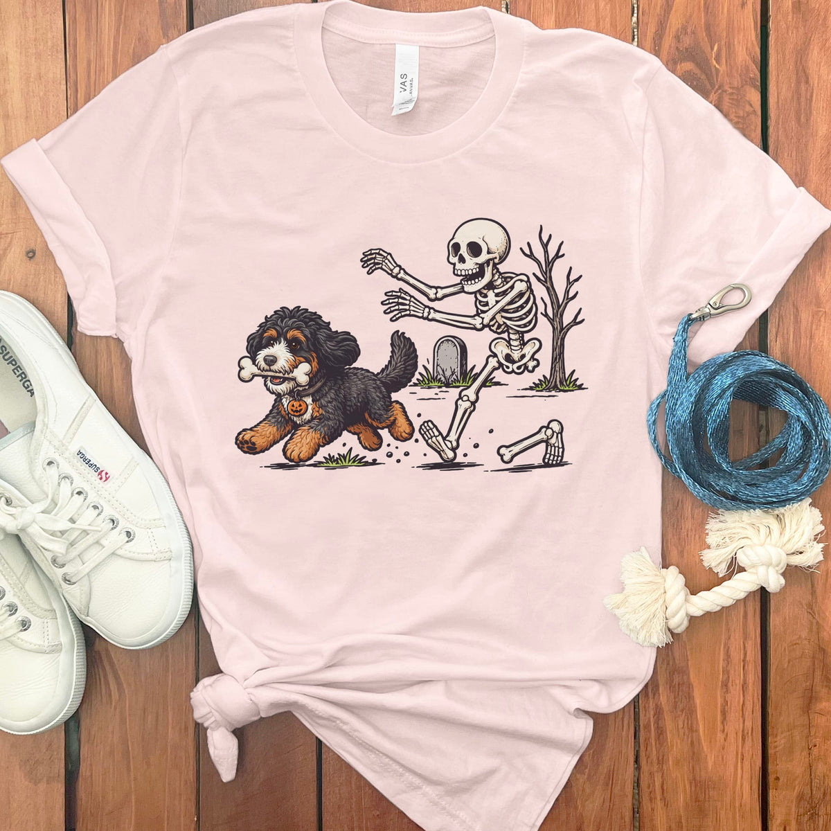 Bernedoodle Bone Thief T-Shirt in Soft Pink / S by Puppy Jo