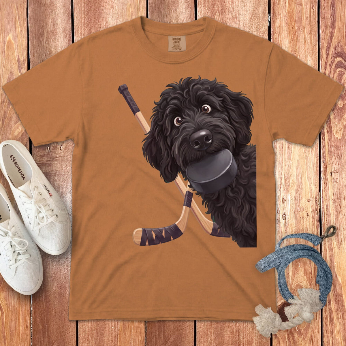Black Goldendoodle Hockey Signature T-Shirt in Yam / S by Puppy Jo