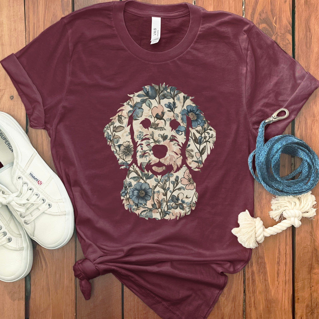 Adorable Floral Dog Print Casual Graphic T-Shirt