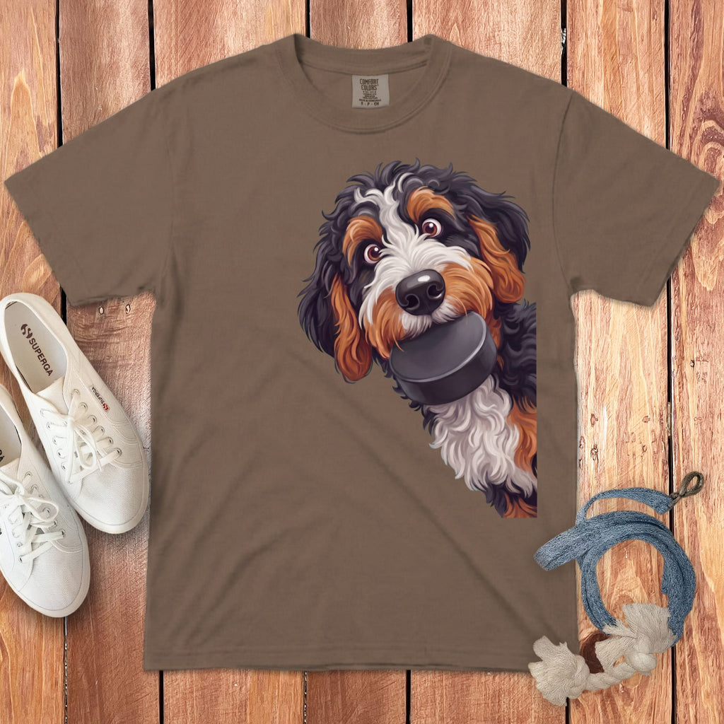 Bernedoodle Hockey Puck Signature T-Shirt in Espresso / S by Puppy Jo