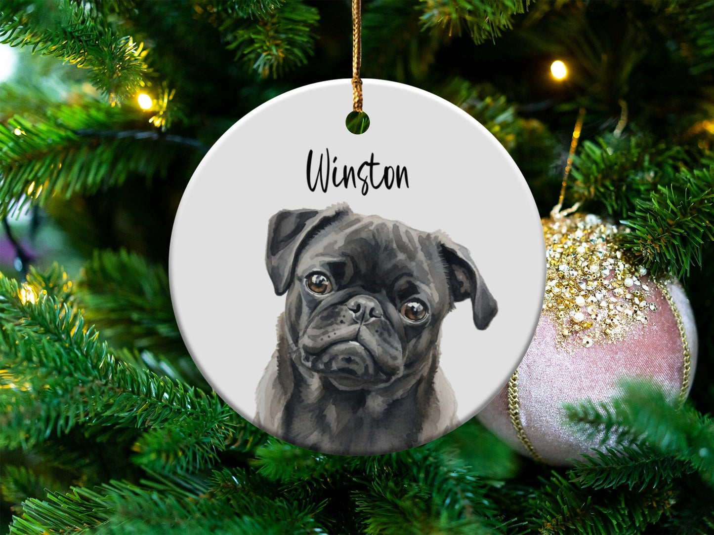 Custom Pet Portrait Round Christmas Ornament product