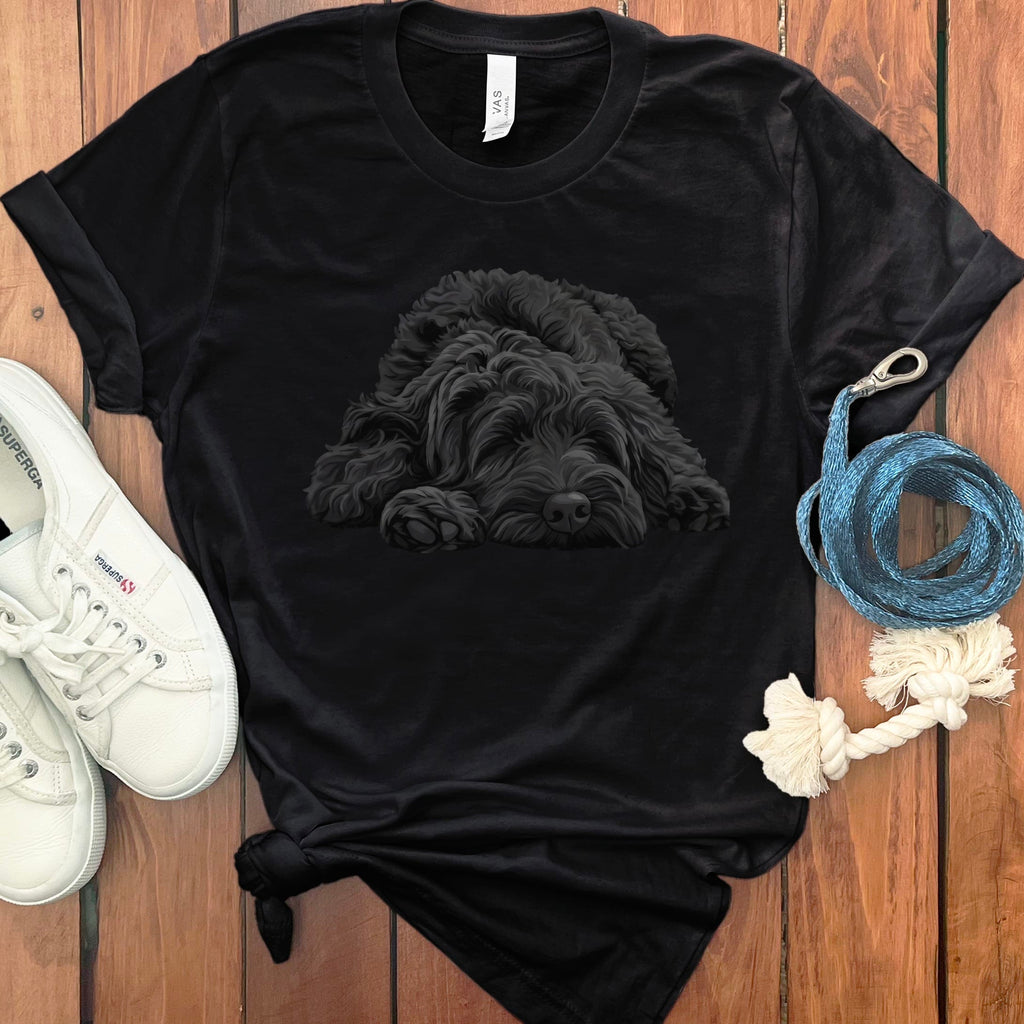 Black Goldendoodle Snoozing T-Shirt in Black / S by Puppy Jo
