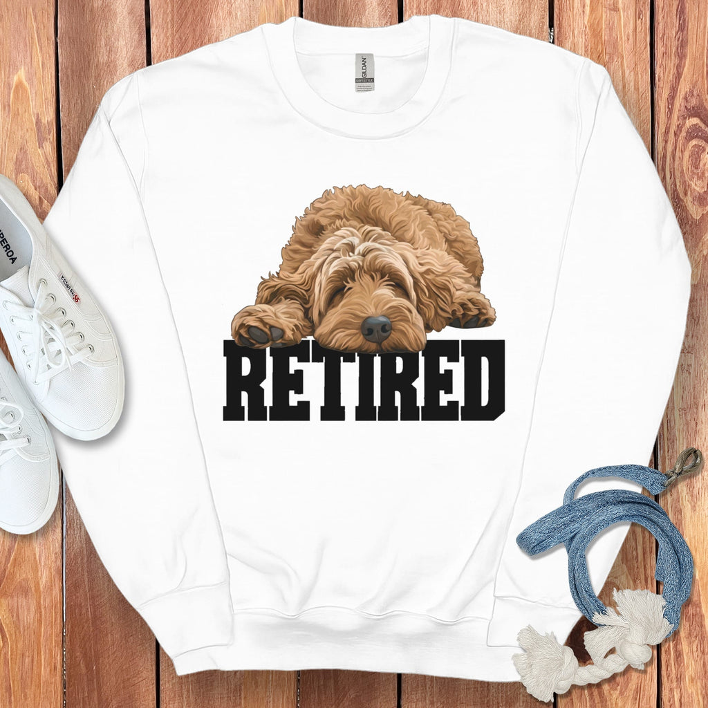 Retired Sleeping Apricot Goldendoodle Sweatshirt in White / S by Puppy Jo