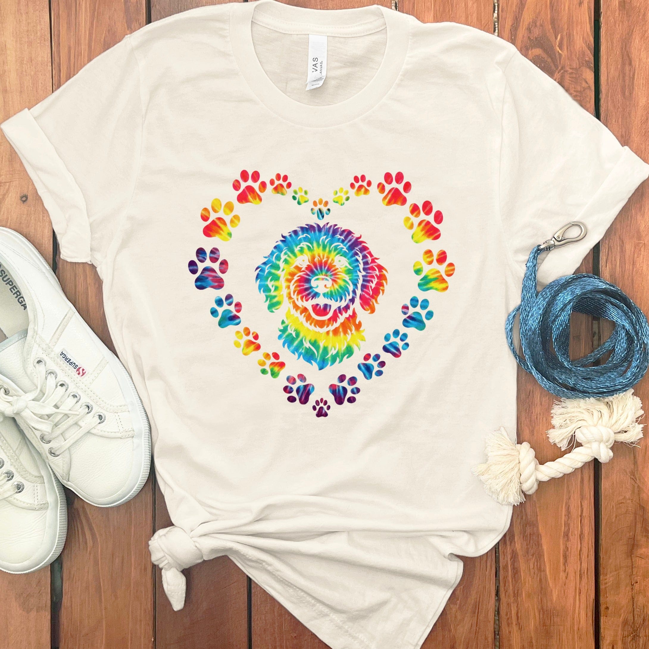 Colorful Paw Print Heart with Rainbow Dog Face Shirt