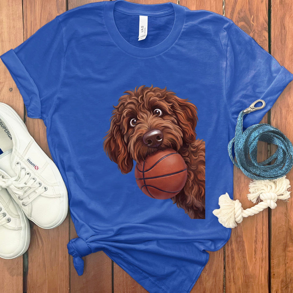 Chocolate Goldendoodle Basketball T-Shirt in True Royal / S by Puppy Jo