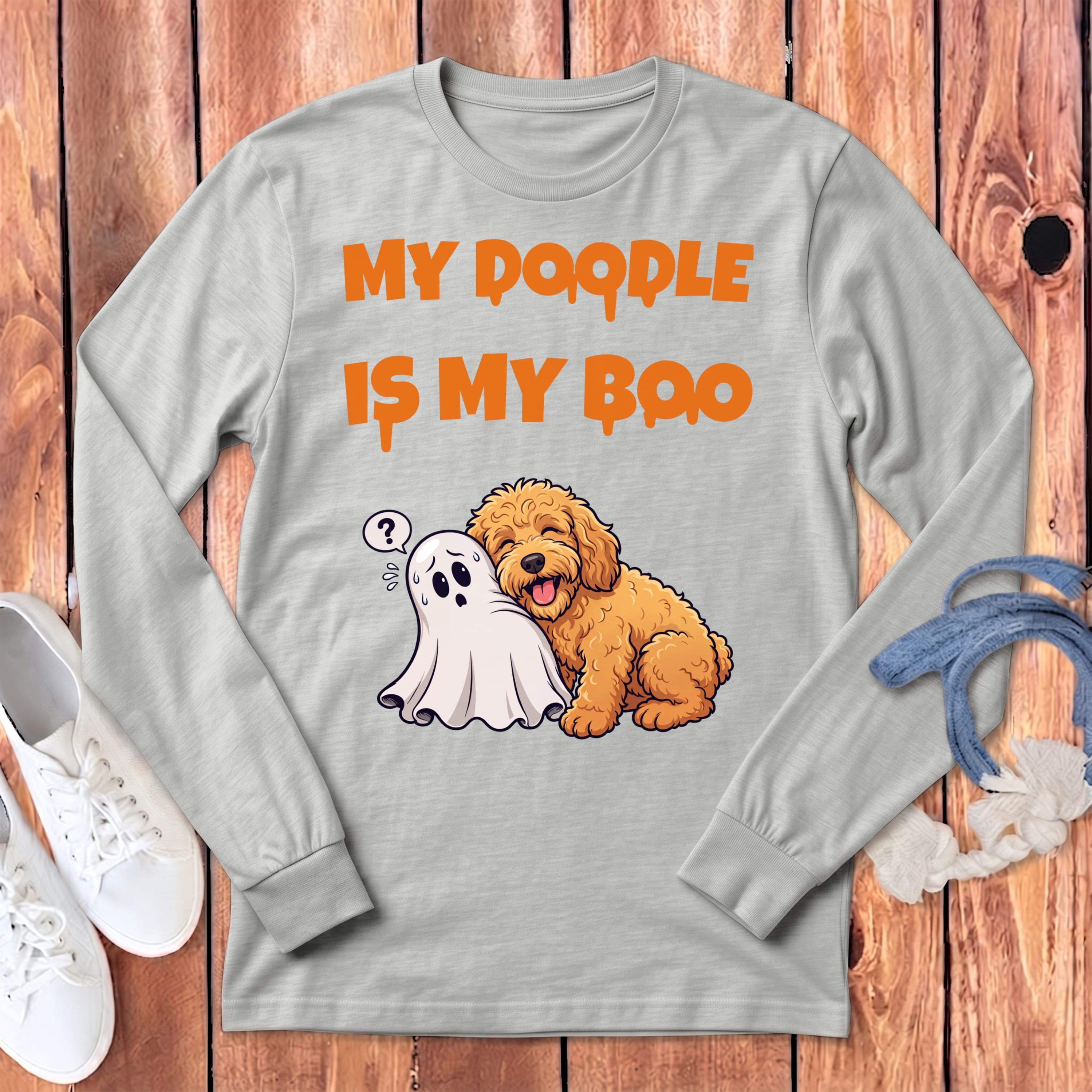 Apricot Goldendoodle My Boo Long Sleeve T-Shirt in Athletic Heather / S by Puppy Jo