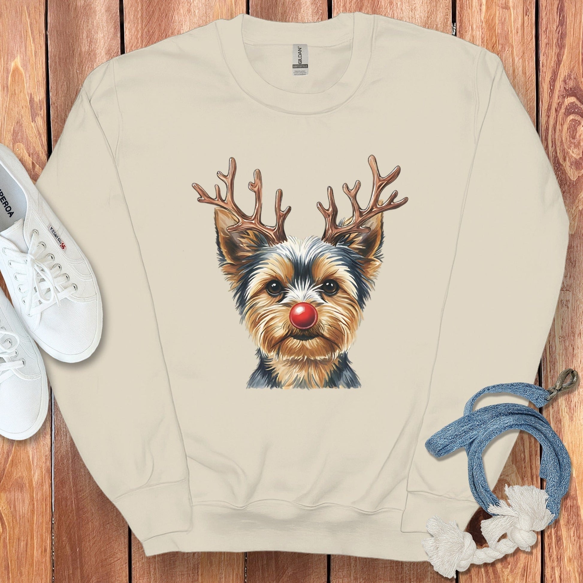 Festive Reindeer Dog Face Graphic Print Sweatshirt
