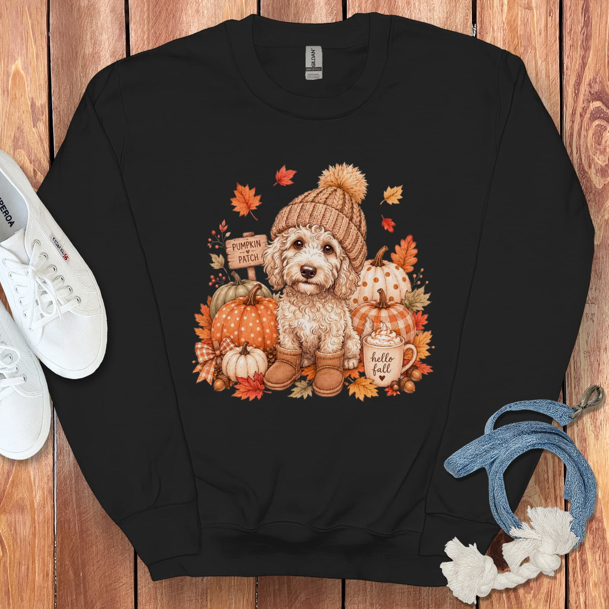 Maltipoo Pumpkin Patch Sweatshirt in Black / S by Puppy Jo